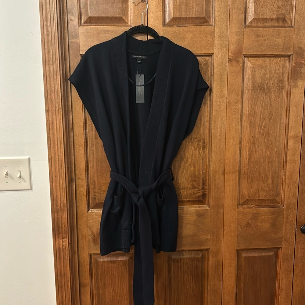NWT BR navy cardigan vest